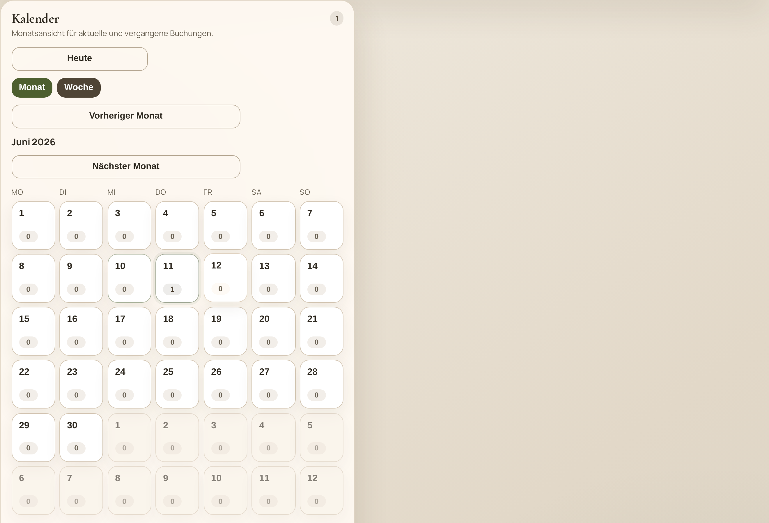 Caneflow Kundenkalender mit gebuchten Terminen